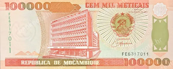 100000 Meticais, Mozambik, 16.6.1993