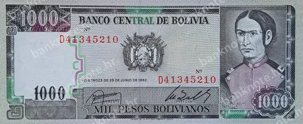 1000 Pesos Bolivianos, 25.6.1982